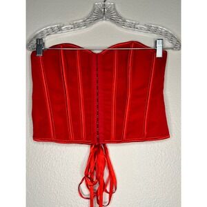 Red Satin Corset Top Bustier Lace Up Boned Evening Party Clubwear Size M